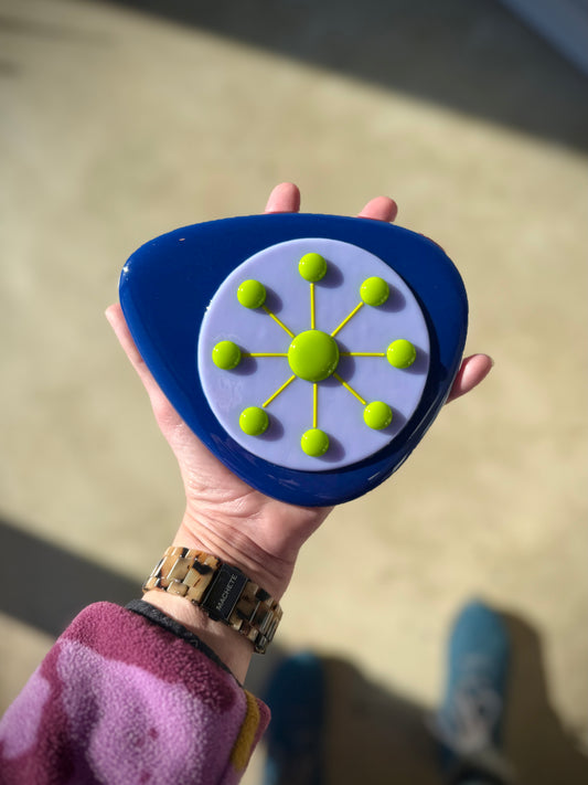 Fused Glass Atomic Wall Hanging - Indigo/Neodymium Lavender/Spring Green