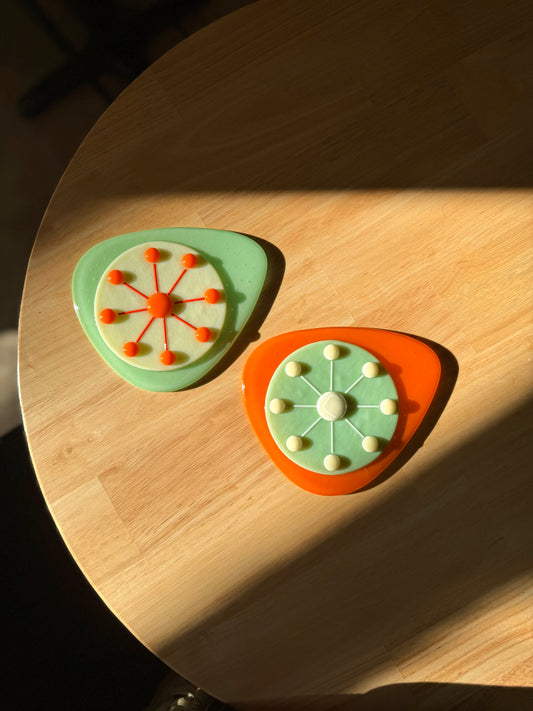 Fused Glass Atomic Wall Hanging - Mint/Orange/Cream (seconds)