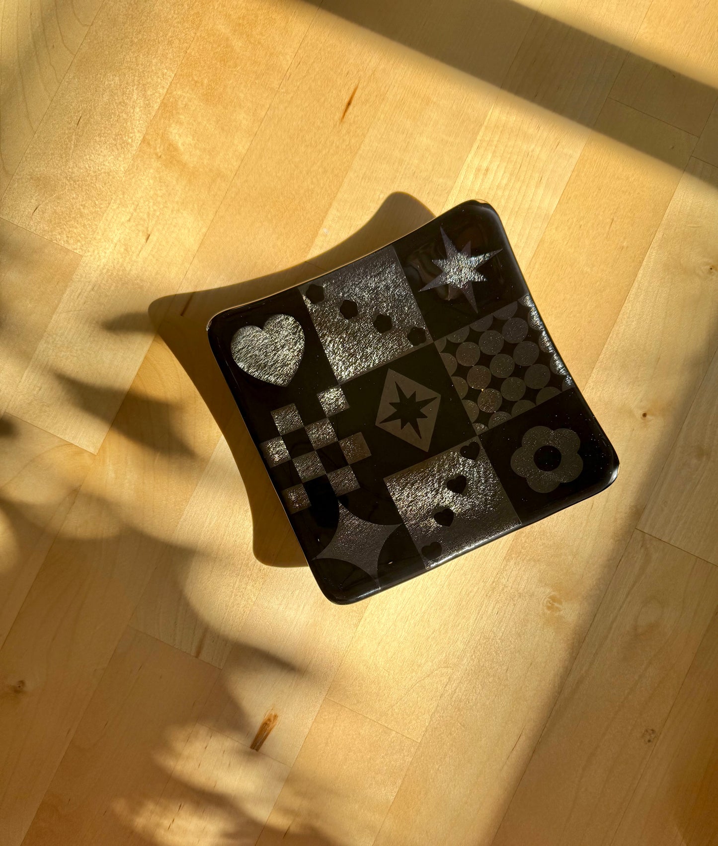 Fused 6” Square Dish in Sandblasted Black & Gold