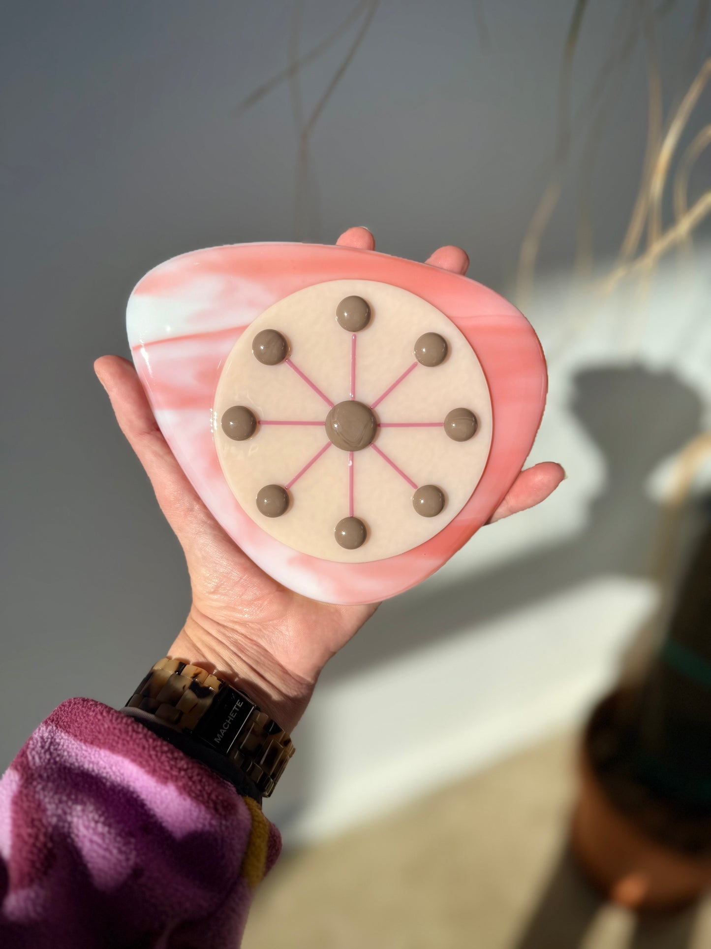 Fused Glass Atomic Wall Hanging - Salmon Swirl/Light Peach/Mink/Pink