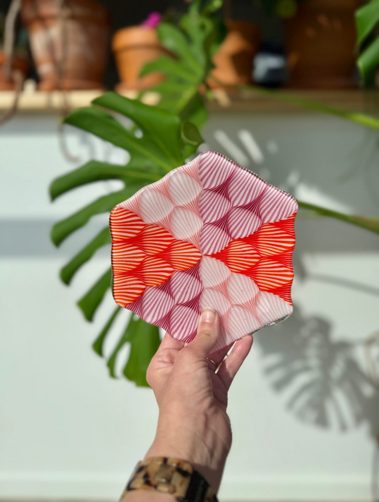 Fused Orange/Cranberry/Coral 7” Catch-All Dish