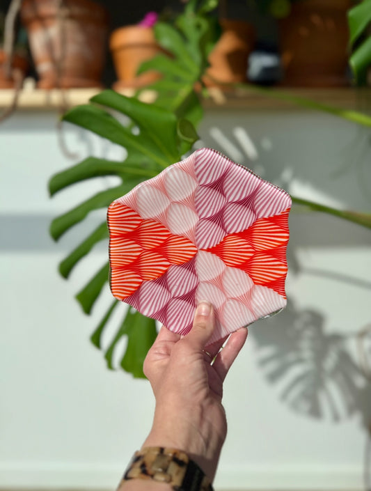 Fused Orange/Cranberry/Coral 7” Catch-All Dish