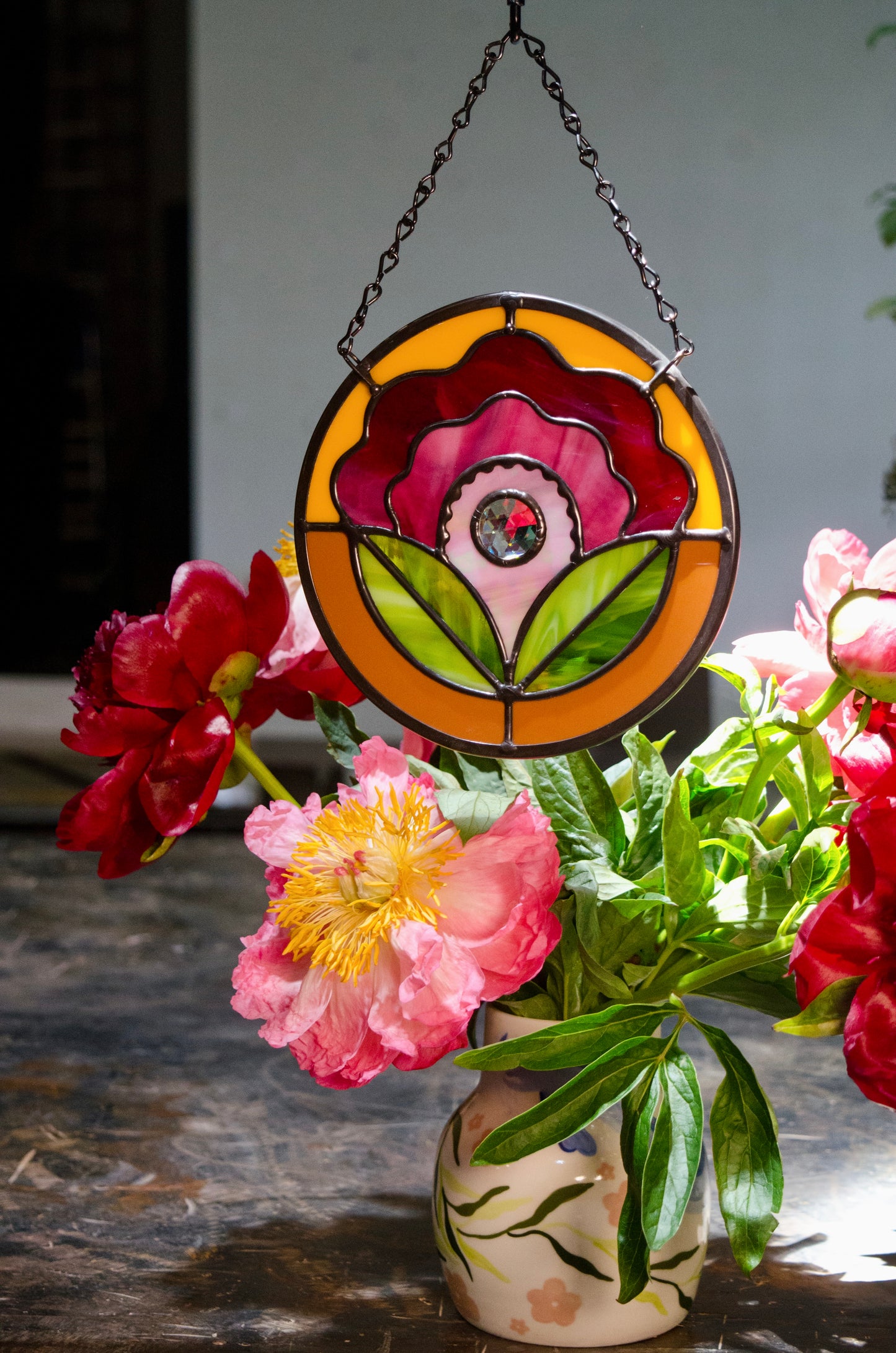 Cranberry Pink Peony Medallion