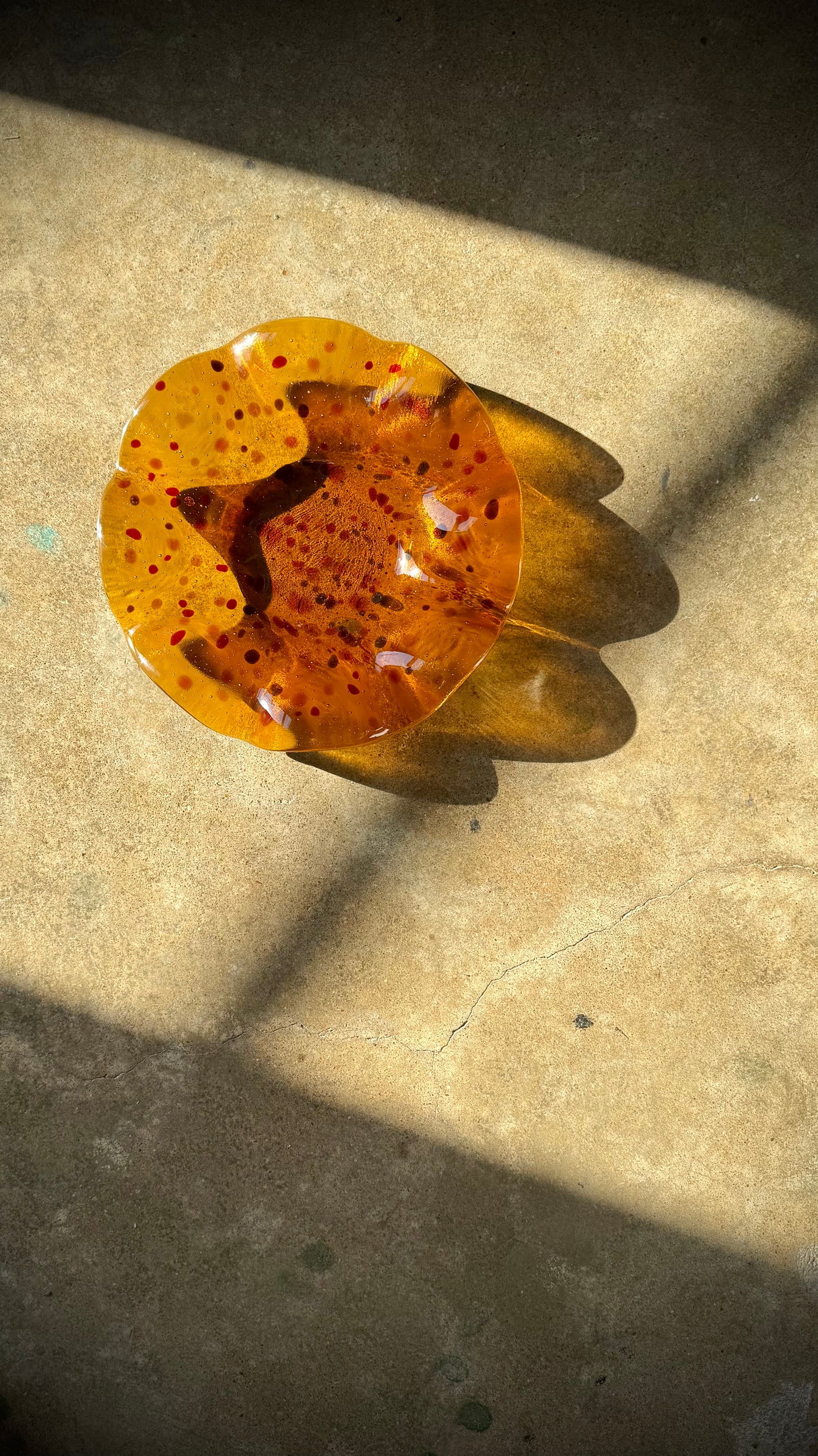 Fused 8.25” Scalloped Bowl in Speckled Amber