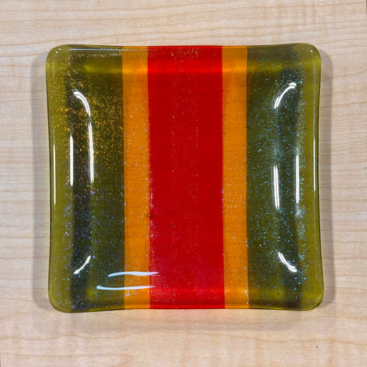 Fused 5.5” Dish - Colorful Glitter Stripes