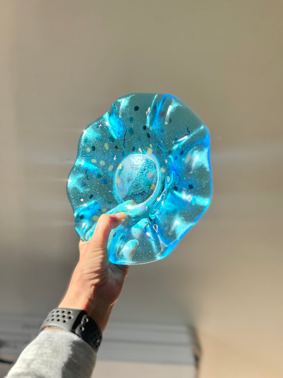 Fused 8.25” Scalloped Bowl in Turquoise Confetti
