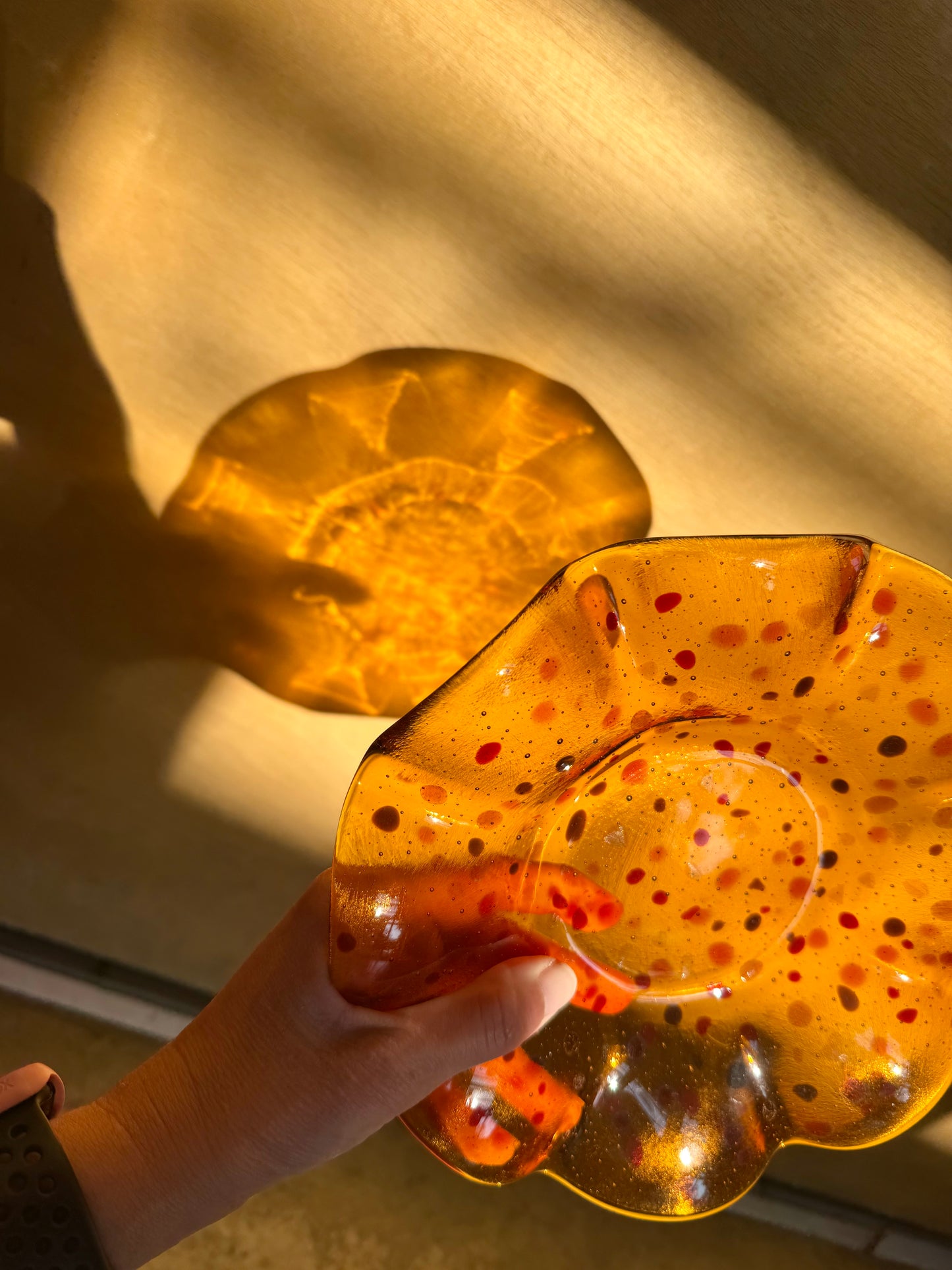 Fused 8.25” Scalloped Bowl in Speckled Amber