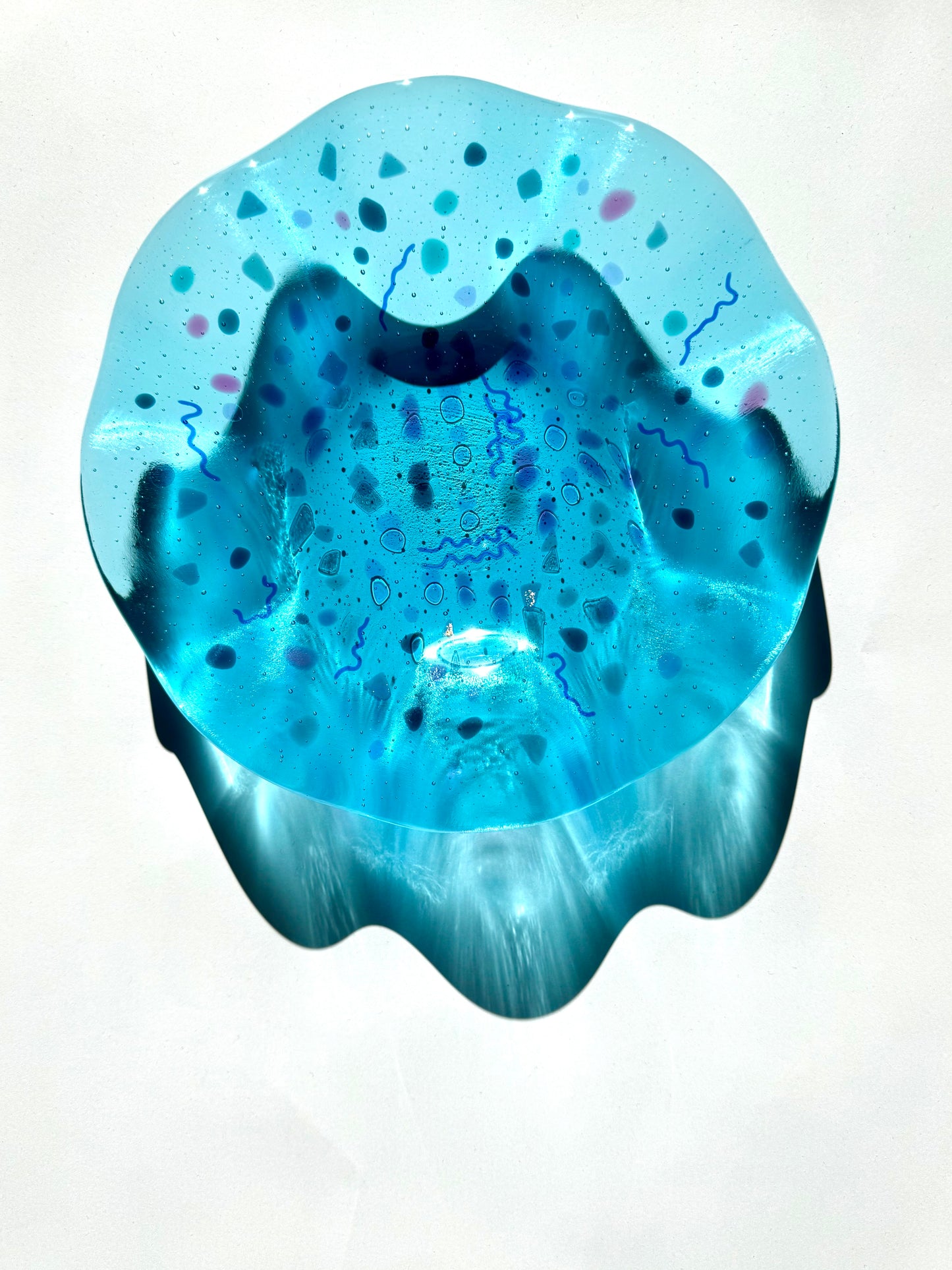 Fused 8.25” Scalloped Bowl in Turquoise Confetti