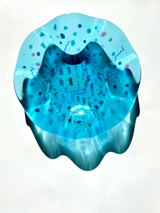 Fused 8.25” Scalloped Bowl in Turquoise Confetti