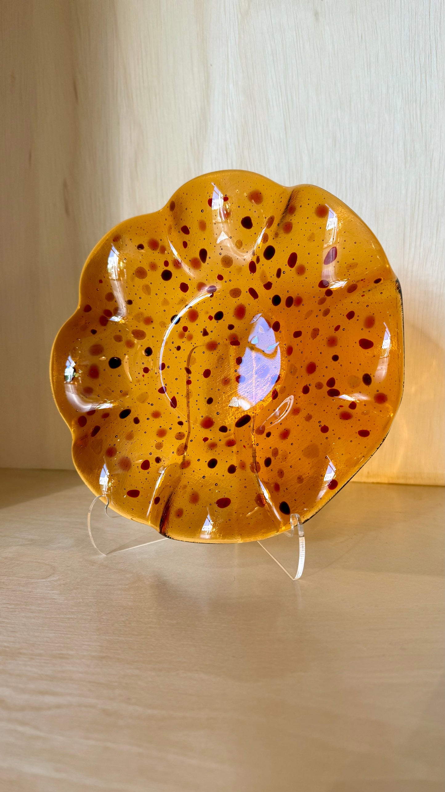 Fused 8.25” Scalloped Bowl in Speckled Amber