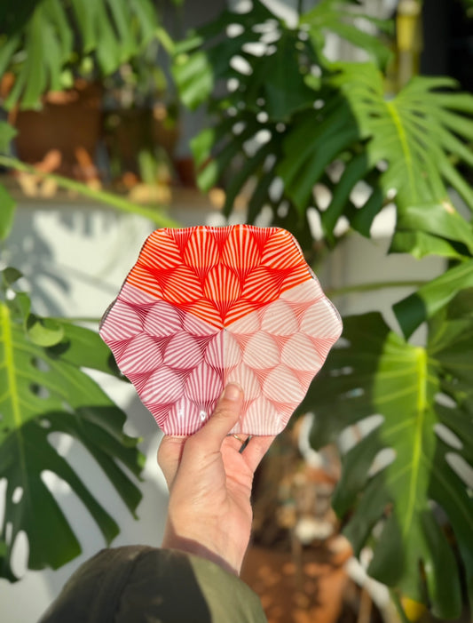 Fused Orange/Cranberry/Coral 7” Catch-All Dish