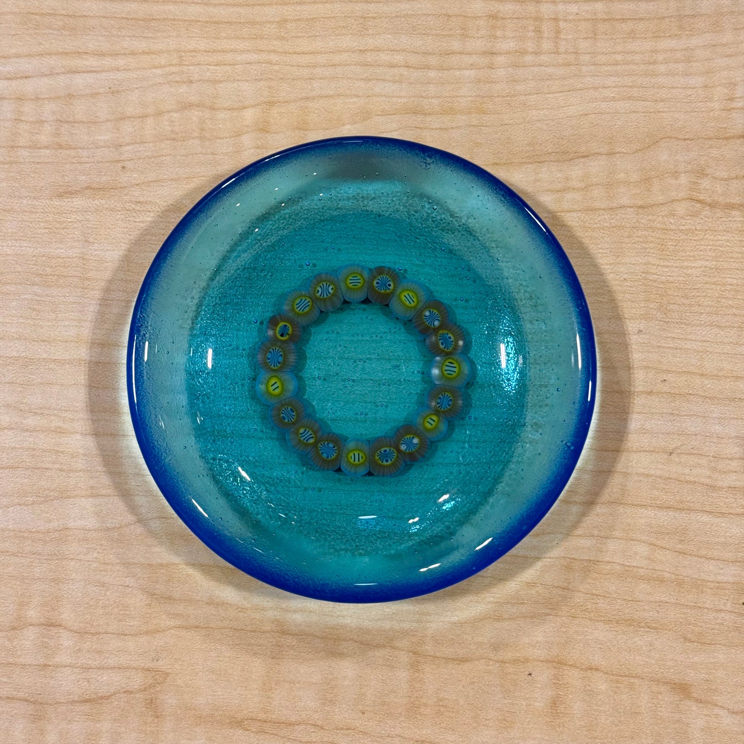5” Fused Trinket Dish - Turquoise with Murrini