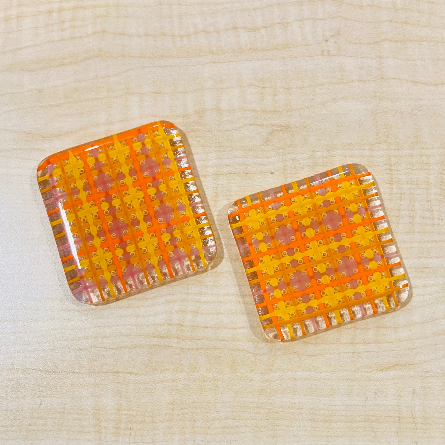 Fused Pair of 3” Tweed Bubble Coasters