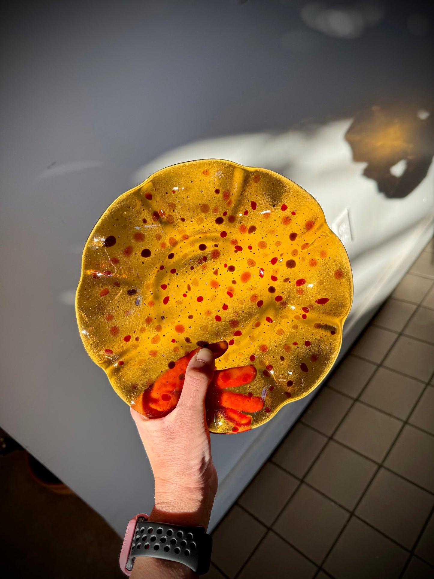 Fused 8.25” Scalloped Bowl in Speckled Amber