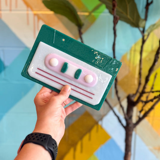 Fused Glass Cassette Tape - Teal/Pink