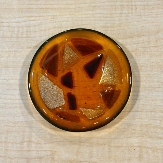 5” Fused Trinket Dish - Red Amber Geometric