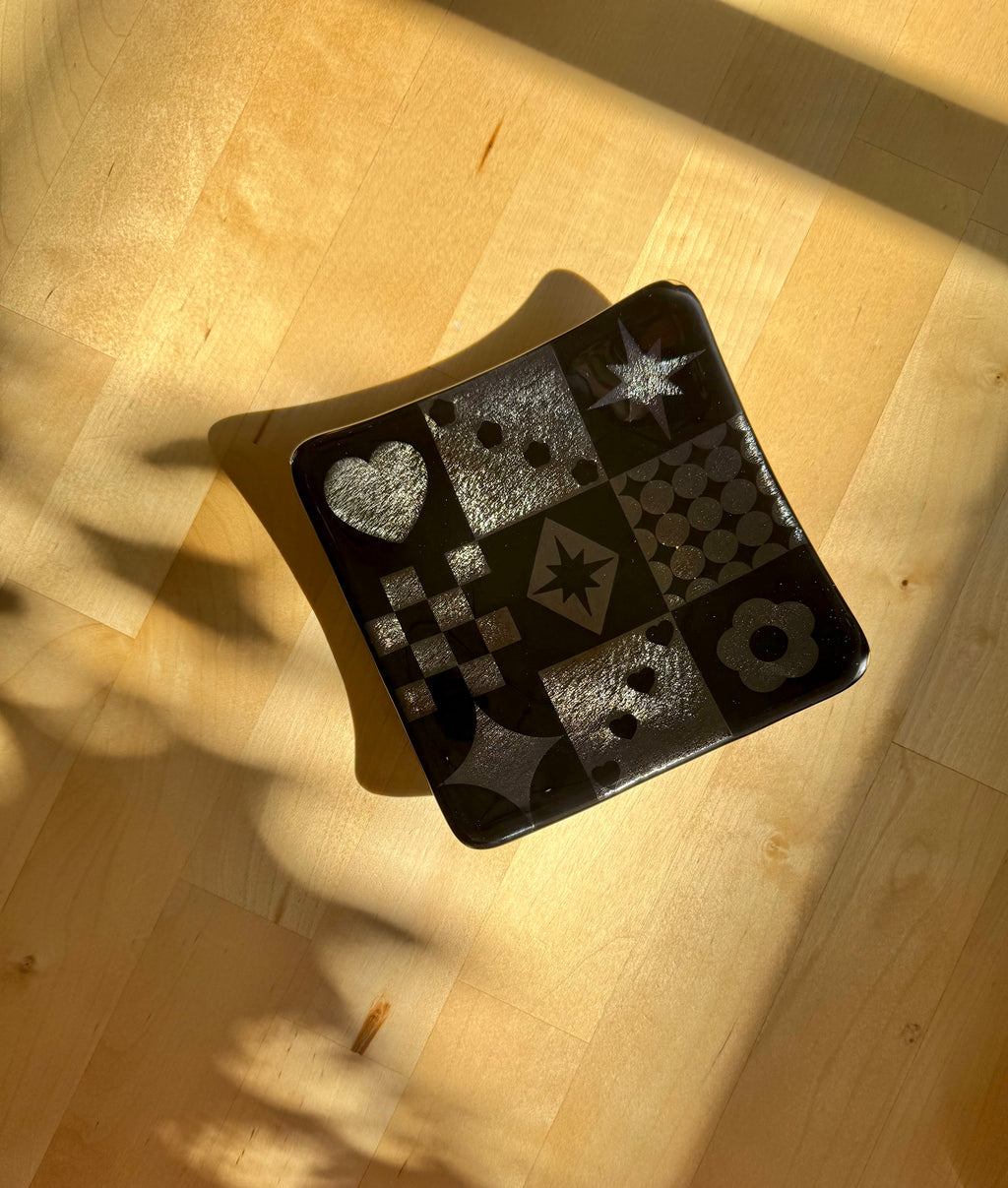 Fused 6” Square Dish in Sandblasted Black & Gold