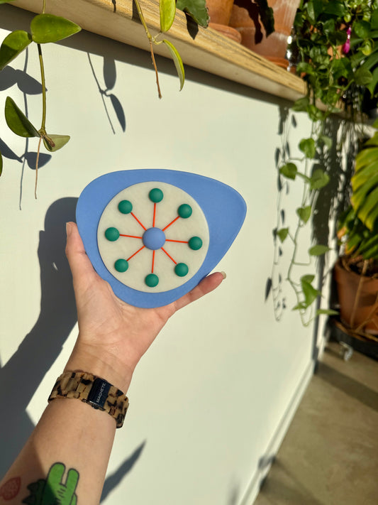 Fused Glass Atomic Wall Hanging - Periwinkle/Orange/Teal/Cream