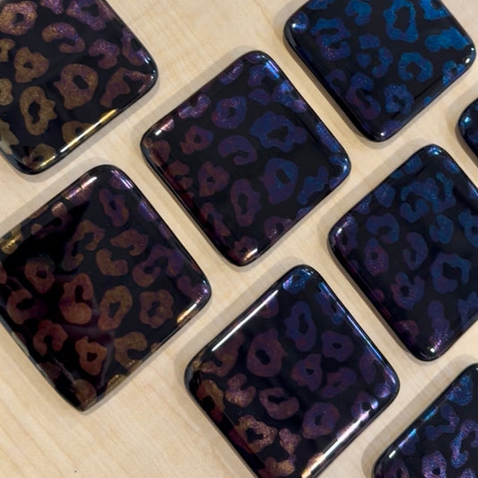 Fused Coasters - Rainbow Iridescent Leopard